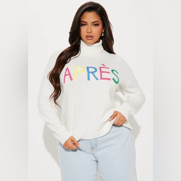 NWT 2X White “Après” Turtleneck Sweater - Ivory/Combo - Picture 2 of 8
